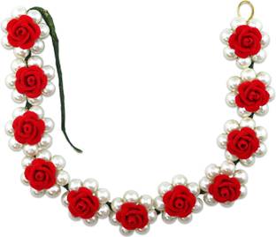 VAGHBHATT Moti Rose Party Bridal Fancy Hair Clip Headband Hair Accessories Tiara for Women and Girls (3Line Flower) Hair Chain