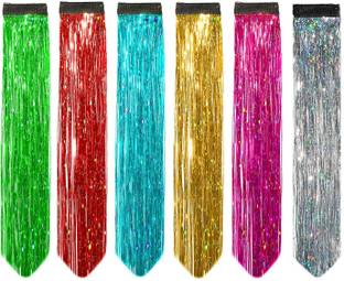 HEAVEN 6pc Straight Glitter  Streak Colored Extension Highlighter For Women And Girls Hair Extension