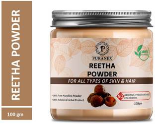 puranex 100% Natural & Pure Reetha Powder For Strong, Shiny, Silky & Dandruff Free Hair 100 GM (Pack of 1) 100 GM Each