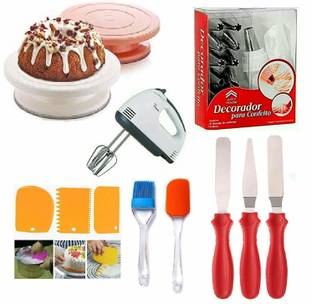 Gabani fashion Scarlett Beater for Cake Baking Electric Hand Mixer, Cake Table, 3 in 1 Knife Set, 12 Piece nozzles, Silicon Spatula Brush, 3 Patterns Cake Side Scraper Kitchen Tool Set
