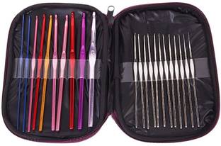 Sakrai Aluminium Crochet Hooks Knitting Needles Set with Case for Sewing Craft Yarn Sweater Hand Sewing Needle (Crochet Needle 2, 2.5, 3, 3.5, 4, 5 Pack of 22) Hand Sewing Needle