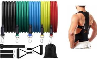 COMODO Exclusive 11 IN 1 Resistance Band Tube set with (Posture Corrector Belt) Resistance Tube