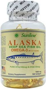 sunline alaska Deep Sea Fish Oil Omega 3 - 100 Softgels, 1000 Mg