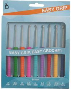 Pony Crochet Hooks with Comfortable Shaped Soft Handle(2 mm, 2.5 mm, 3 mm, 3.5 mm, 4 mm, 4.5 mm, 5 mm, 5.5 mm, 6 mm) -Set of 9