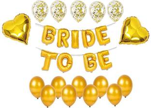 सोई सॉलिड Golden Bachlorette Bride to Be Foil Balloons with Golden HD Metallic Balloon And Confetti and 2 Heart Golden 18 Inch Foil Balloons for Bride Bachelorette Party (Golden CONFETII) लेटर बैलून