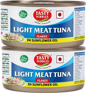 Tasty Nibbles Light Meat Tuna Flakes in Sunflower Oil, 185g x 2 Sea Foods