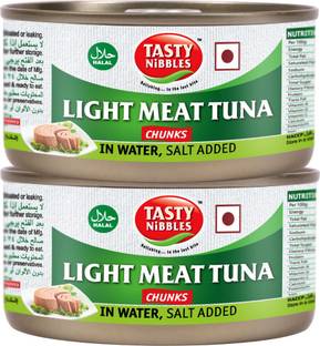 Tasty Nibbles Light Meat Tuna Chunks in Water, Salt Added, 185g x 2 Sea Foods