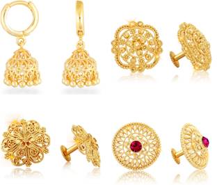 VIGHNAHARTA 1gm Gold Plated Traditional Daily and Festive wear Alloy Gold Plated Stud Earring Combo set for Women and Girls ( Pack of- 4 Pair Earrings) Brass Stud Earring