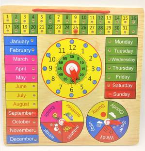Smartcraft All in One Wooden Clock, Calendar Days Month Week Season Weather, Multifunctional Learning Board for Kids with Pins