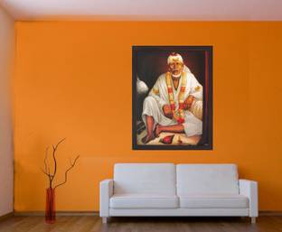 nirmal décor 43 cm sahaj décor multicolor decoratiev self adhesive Sai baba wall poster for home décor (pvc vinyl ) Reusable Sticker