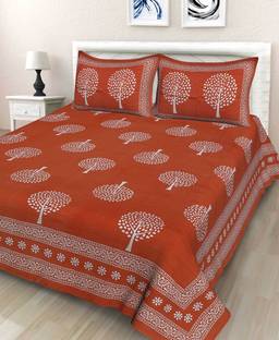 KKS Collections 200 TC Cotton Double, Queen, King Jaipuri Prints Flat Bedsheet