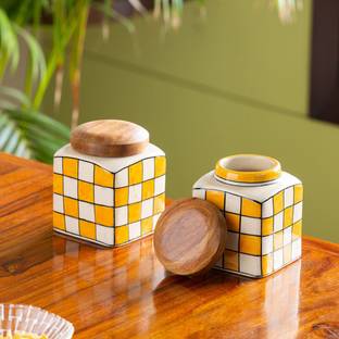 ExclusiveLane Ceramic, Wooden Utility Container  - 480 ml