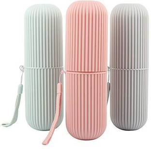 Modinity Capsule Shape Travel Toothbrush Toothpaste Case Holder Portable Toothbrush Storage Plastic Toothbrush Holder [ Multicolor Colour ] ( Pack of 3) ) Toothbrush Case