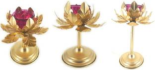 ब्रैंड रीटेल Lotus Tea Light Candle Holder Stand for Flower Shape Metal Beautiful Design Home Decoration Festival Occasions for Decoration Combo Pack of 3 लोहा टीलाइट होल्डर सेट