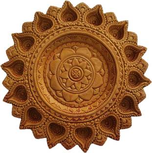 Mukherjee Handicrafts Big Diwali Handmade Clay Deepak Diya lamp Oil mitti Diya diyas Decoration mud Big Gift Terracotta Traditional Pooja Festival Designer Beautiful Handcrafted Height 2cm Dia 30cm Earthenware Table Diya