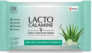 Lacto Calamine Daily Cleansing Face Wipes with Aloe Vera, Cucumber and Vitamin E (25 wipes)
