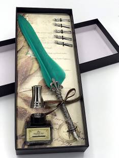 Gold Leaf Light Green Feather Pen Dip Feather Pen Set Calligraphy Pen Set Writing Quill Ink Dip Pen with 5PCs Nib Light Green Calligraphy