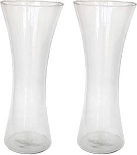 AGAMI Two Curved shape Tapered in centre Transparent Vase pot for flowers and plants Earthenware, Glass Vase
