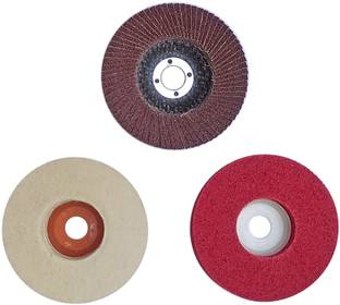 DUMDAAR 4inch Wheel set 1pc Flap 1pc Felt and 1pc Buffing wheel (Pack of 3pc ) Metal Polisher