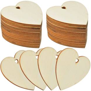 woodcraft 25pc Pieces 3" Heart Cutout, DIY Wooden Ornaments Unfinished Predrilled Wooden Heart Embellishments for Valentine's Day, Wedding, Luggage Tag, Scrapbooking and More Pine Wood Veneer