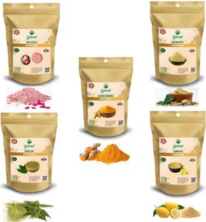 GLOEID Combo of- Wild Kasturi Turmeric,Rose Petal,Lemon Peel,Multani mitti,Neem Leaf Powder for Face Powder (75 g each)