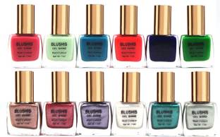 BLUSHIS Gel Shine Nail Colour Combo of 12 with Trendy colour with 11ml per each multicolour