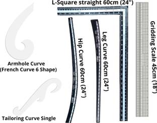 Upyukat Tailoring scales/ curves/ Fashion Designing Scale- Hard Plastic Scale- Set of 6- L-square straight, Hip curve, Leg curve, Gridding scale, Arm hole curve (French curve 6 shape), Tailoring single curve Sewing Kit