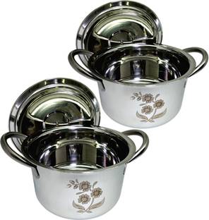 bartan hub Handi With Lid ( Stainless steel , Laser Finished , 600 ML , 1000 ML . Dishwasher Safe ) Handi 0.6 L, 1 L with Lid