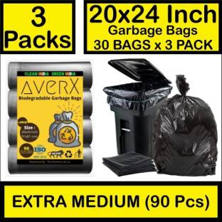 averX Premium Black Garbage Bag - 20x24 inches (Pack of 3, 90 Pieces, Large) Large 35 L Garbage Bag  P...