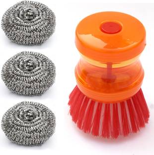 KHAN EXPORT home kitchen sink cleaning brush and steel juna high quality product Plastic, Polyester Wet and Dry Brush