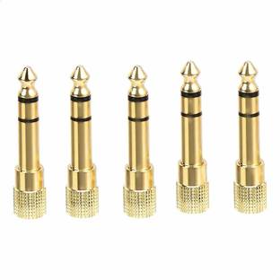 LipiWorld 6.35MM Male to 3.5MM Female Stereo Audio Headphone Jack Adapter Converter (Pack of 5 Gold) Microphone