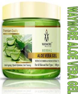 WAYMORE 100% Pure & Sleeping Night Aloe Vera Gel - Green – With Cucumber & Neem Extracts --Moisturization & Nourishment- Night Time Aid to Revive Dry, Dull & Aging Skin - Non Sticky - Light & Quick Absorbing - No Parabens, Silicones & Color – Ideal for Skin Care, Face, Acne Scars, Hair Treatment - 100 ML Gel