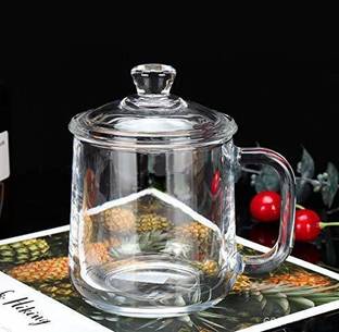 GLASSBAR Classic Coffees with Lid, Transparent Drinking for Office, 350ml, Perfect for Americano, Latte, s, Lemon Tea, Green Tea and Beverage. Lid Transparent Tea Cups (Pack of 1, 350 ML) Glass Coffee Mug