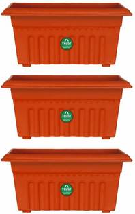 TrustBasket UV Treated Rectangular Plastic Planter (10 inches)Brown Set of 3 Plant Container Set