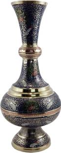 MOZO HUB MOZO HUB Brass Navy Blue Flower vase Arbi Surai pattern 33 cm Brass Vase