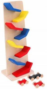 prisma collection wooden small slippery cars race track playset- Multi color