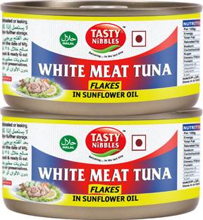 Tasty Nibbles White Meat Tuna Flakes in Sunflower Oil, 185g x 2 Sea Foods
