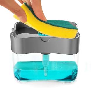 TGB Plastic Liquid Soap Press Type Pump Dispenser with Sponge Holder for Kitchen Sink Dishwasher