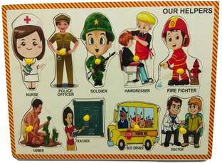 Ashmi Wooden Jigsaw Puzzle Our Helpers With Knobs Learning Tray, Colorful Educational Game for Boys & Girls Home Learning Preschool Early Educational Development for Kids