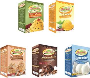 Dharmasut Kesar Pista + Mango + Butter Scotch + Chocolate + Vanilla Ice Cream Powder | Pack of 5 | 500 gm 500 g
