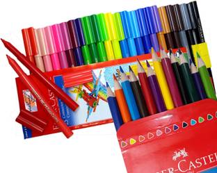 FABER-CASTELL MAJESTIC BASKET 25 SHADES CONNECTOR SKETCH PEN ALONWITH 12 COLOUR PENCILS