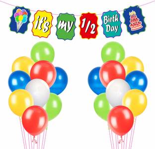 PartyDecoration Half Birthday Party Decoration Combo ,It's My 1/2 Birthday Multi Color Banner, for 6 Months,Half Birthday Banner for Party Decoration (Pack of 26)