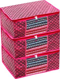 Fancy Walas Presents Presents non woven saree cover storage bags for clothes With primum quality saree cover fancy saree cover with zip combo offer low price & cloth organizer for wardrobe FW381_PINK_9"_NEW_PK03