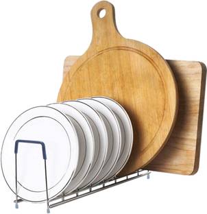 SMART SLIDE Plate Kitchen Rack Steel Stainless Steel Kitchen Rack - Plate Rack - Dish Rack - Plate Stand – Chopping Board Holder - Lid Holder Utensil Rack for Kitchen (10 Section)