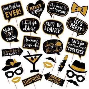 PartyDecoration Happy Birthday Photo Props Set of 24 Pieces / Birthday Party Props for Kids / Happy Birthday Party Supplies / Birthday Decoration / Birthday Photo Booth Photo Booth Board