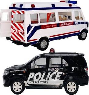centy toys Set Of 2 Tempo Traveler Ambulance & Car, Pull Back Action Toys For Kids & Display Piece ( 2 Combo Offer ) (White, Black, Pack of: 2)