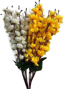 OM COLLECTIONS White, Yellow Orchids Artificial Flower