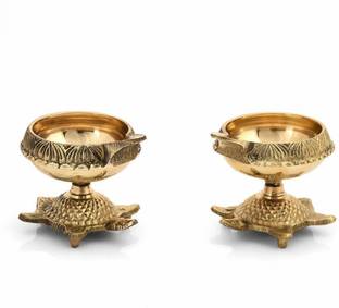 Heaven Decor Kuber Tortoise Deepak Diya Oil Lamp For Puja Brass (Pack of 2) Table Diya Set