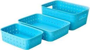 Jiffy Fruits/Vegetables Kitchen Rack Plastic New Multipurpose smart Basket set of 3 Blue Plastic Fruit & Vegetable Basket  (Blue)