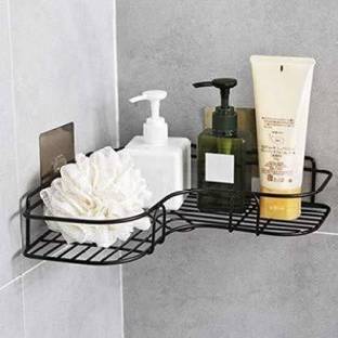 Jiffy Cutlery Kitchen Rack Steel Multipurpose Self Adhesive Wall-Mounted Corner Storage Rack Bathroom Shelf Organizer Kitchen Basket Cosmetic Hanging Shower Caddy Rack Stainless Steel Wall Shelf  (Number of Shelves - 1, Black)